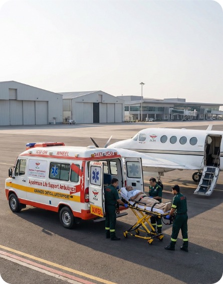 Air ambulance aircraft on tarmac for emergency evacuation