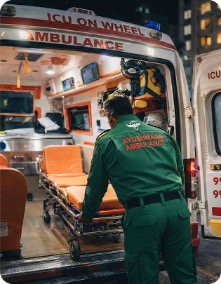 Advanced Life Support Road Ambulance responding to an emergency